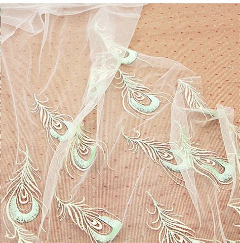 Aqua Embroidery Lace Fabric Peacock Feathers Embroidered Lace Etsy