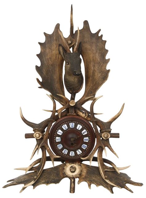 Lot Black Forest Stag Head Mantel Clock