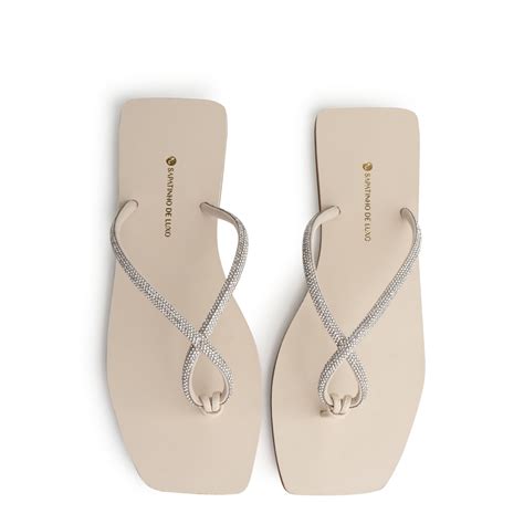 Rasteira Nude Manteiga Tira Strass Brilho Bico Quadrado BARI Branco