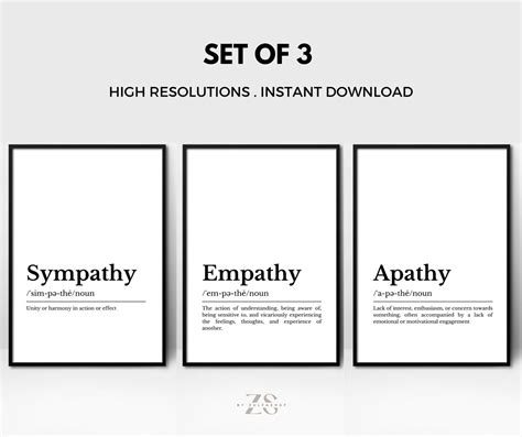 Empathy Sympathy Definition I Home Office Decor Set Of 3 Etsy