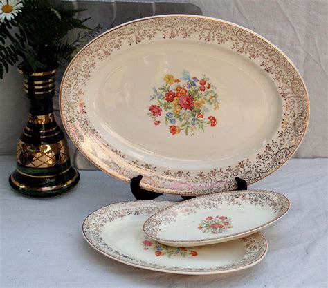 Steubenville China Serving Platter Set Floral Gold Filigree