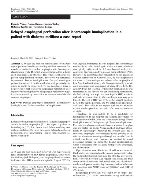 PDF Delayed Esophageal Perforation After Laparoscopic Fundoplication