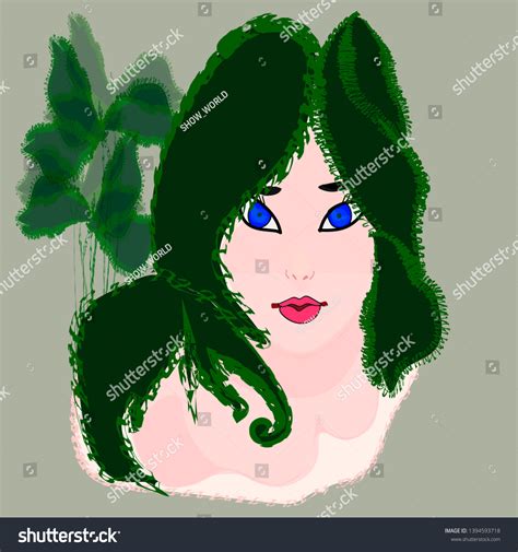 Illustration Girl Nude Long Green Hair Stock Vector Royalty Free 1394593718 Shutterstock