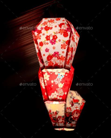 Traditional Chinese sky lanterns with floral patterns isolated on a ...