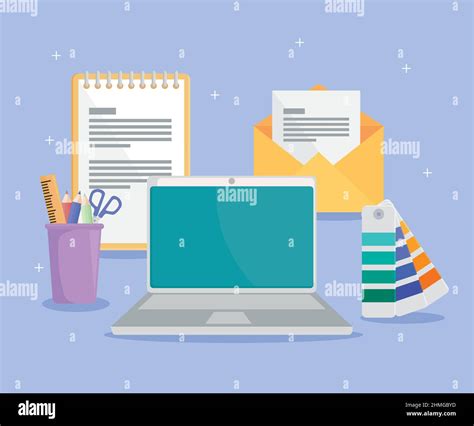 Laptop And Office Tools Stock Vector Image And Art Alamy