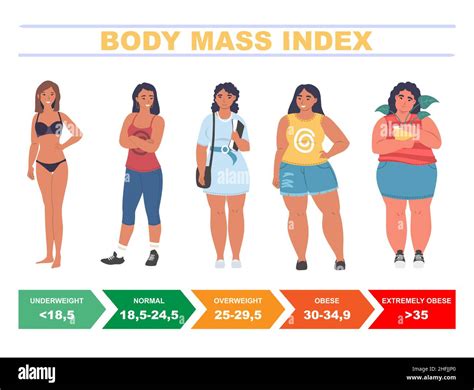 BMI for women. Body mass index chart based on height and weight, flat ...