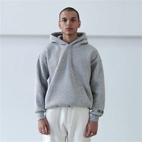 Mens Oversized Embossed 3d Print Detail Grey Melange Hoodie Martin Valen