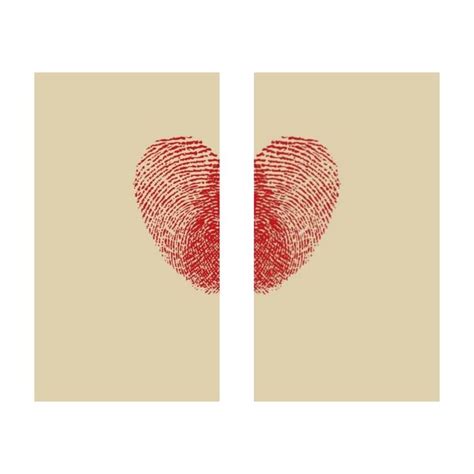 Two Images With Red Fingerprints In The Shape Of A Heart On Beige Paper