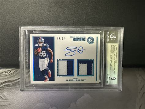 Saquon Barkley 2018 Encased Rookie Dual Swatch Signatures RDSSB 10