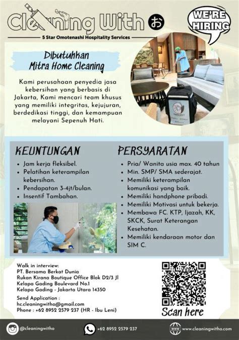 Lowongan Kerja Mitra Cleaning Service Part Time Di Cleaning With O