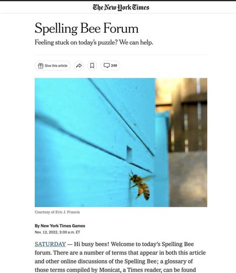 My bee photo was featured on the NYT Spelling Bee hints page today! : r ...