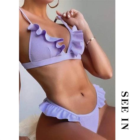 Swimsuit For Women Swimwear Bikini Two Piece Swimming Attire Beach Outfit Lace Black Purple