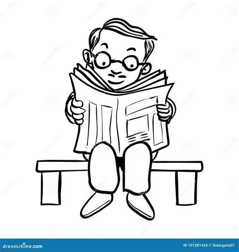 Cartoon Man Read Newspaper Vector Drawn Cartoondealer