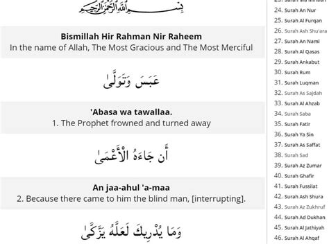 Surah Abasa Translation And Transliteration