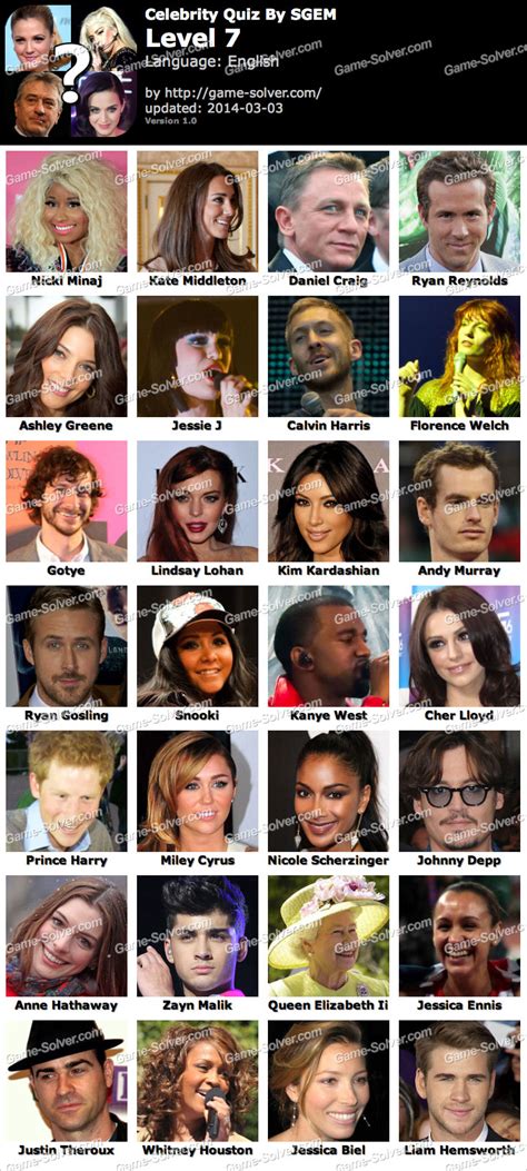 Celebrity Quiz By Sgem Level 7 • Game Solver