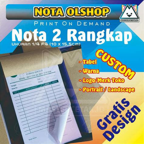 Jual Nota Rangkap Ukuran F Custom Olshop Laundry Umkm