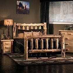 Rustic log bedroom furniture including log bed sets, rustic dressers ...