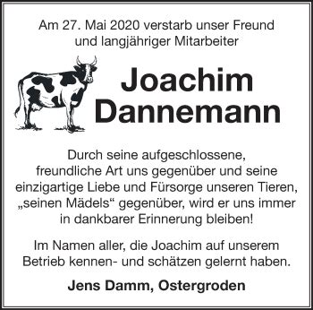 Traueranzeigen Von Joachim Dannemann Nordwest Trauer De