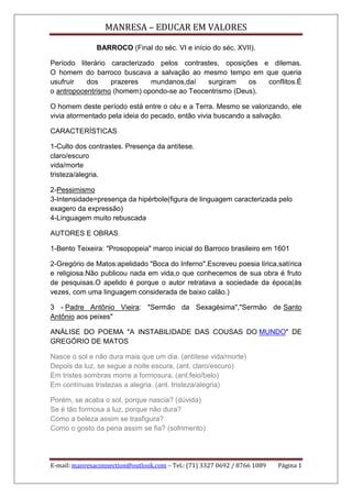 Literatura Aula Quinhentismo Barroco E Arcadismo Pdf