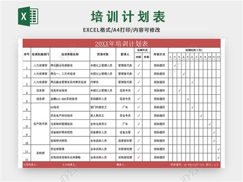 常用年培训计划表excel模板 人人办公