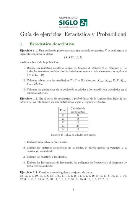 Cex Estad Stica Y Probabilidad Guia De Ejercicios Practicos Gu