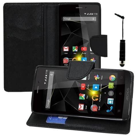 Archos Diamond Etui Portefeuille Support Video Cuir Pu Effet Tissu