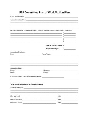 Fillable Online Pta Committee Plan Of Work Action Plan Fax Email Print