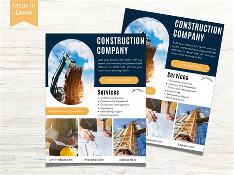 Construction Flyer Template Printable Business Flyer Design Etsy