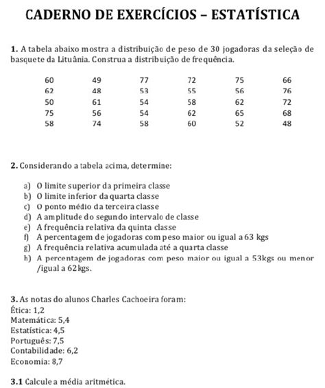 EXERCÍCIOS ESTATISTICA GABARITO Estatística Aplicada