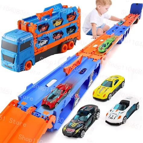 Caminhão De Carrinho De Corrida Infantil - Caminhão de Transporte Brinquedo 9 em 1 Pista de Corrida Infantil