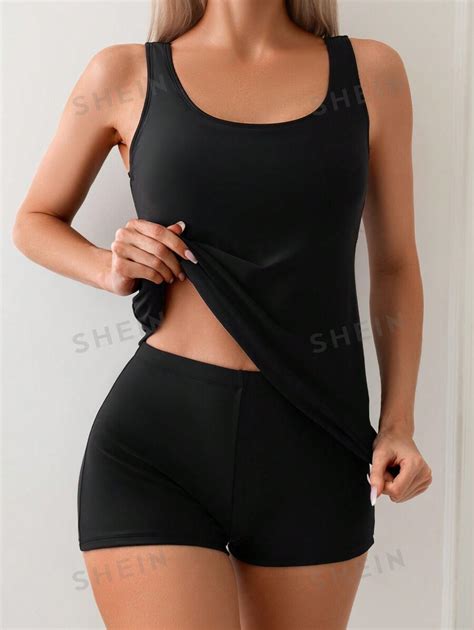 SHEIN Swim Basics Conjunto De Bikini Con Chaleco De Color Liso Para Mujer Carnival Mode De