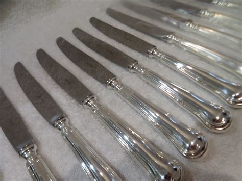 Silver Metal Table Knives Goldsmith St Medard Model With Fillets