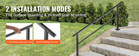 Vevor Outdoor Handrail 165lbs Load Handrail Outdoor Stairs Aluminum Stair Handrail 60 X 35