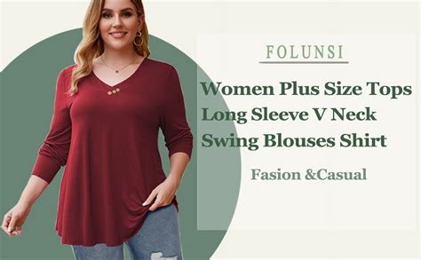 Folunsi Womens Plus Size Tops Casual Blouses Long Sleeve Flowy Tunic