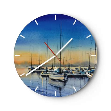 HORLOGE MURALE EN Verre 40x40cm Silencieuse Yachts Paysage Mer Wall