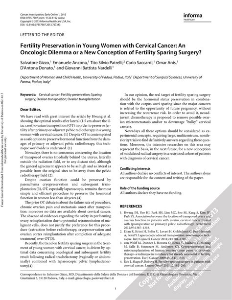 Pdf Fertility Preservation In Young Women With Cervical Cancer An