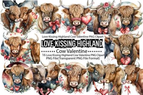 Watercolor Love Kissing Highland Cow Bow Graphic By PrintExpert