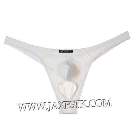 Hot Men S Balls Hole Thong Nuts Out Underwear Modal Pouch T Back Modal Trunks Size M L XL Offer