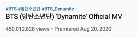 Bts établit Un Nouveau Record Avec Le Mv Dynamite Atteignant 450