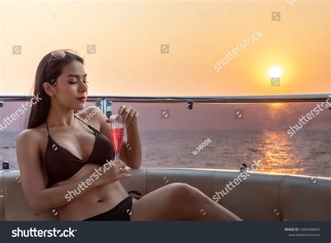 Sexy Asian Women Bikini Champagne Glass Stock Photo 1664408965 Shutterstock