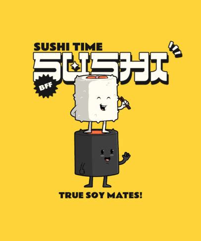 Placeit T Shirt Design Generator Featuring Cute Sushi Cartoon Characters