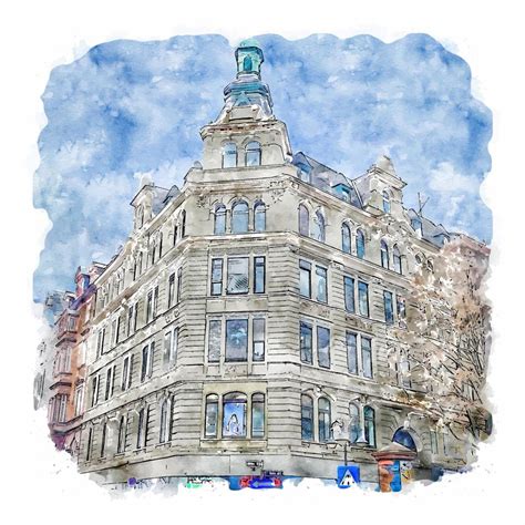 Frankfurt Germany Watercolor Sketch Hand Drawn Illustration