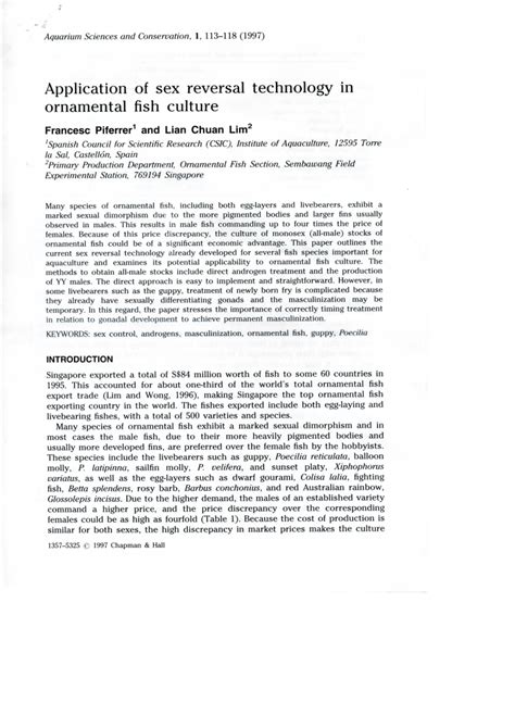 Pdf Application Of Sex Reversal Technology In Ornamental Fish Culture