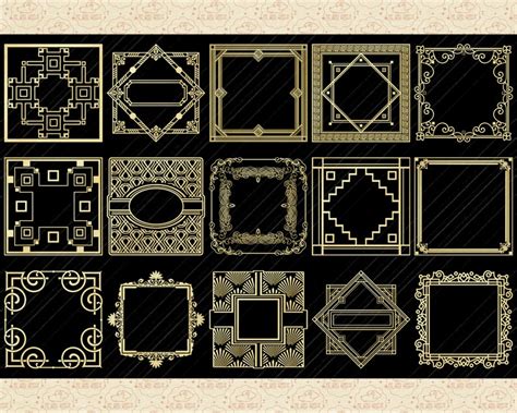 Art Deco Nouveau Gold Foil Frames Elements Bundle Gatsby Etsy