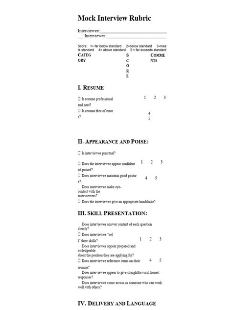 Mock Job Interview Rubrics Pdf Human Communication Communication