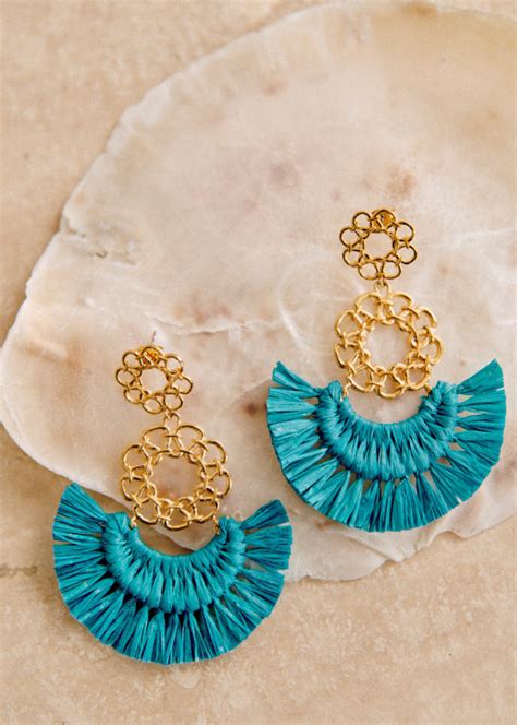 Rapha L Earrings Turquoise Raffia S Zane