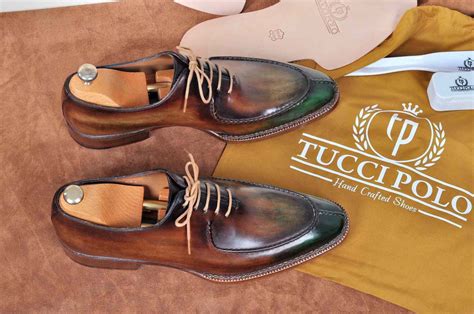 Tuccipolo Mens Handmade Greenish Brown Oxford Side Handsewn Welted Ita