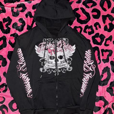 Grunge Black Skull Zip Up Wings With Hot Pink Depop