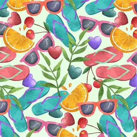 Premium Vector Hand Painted Watercolor Summer Pattern