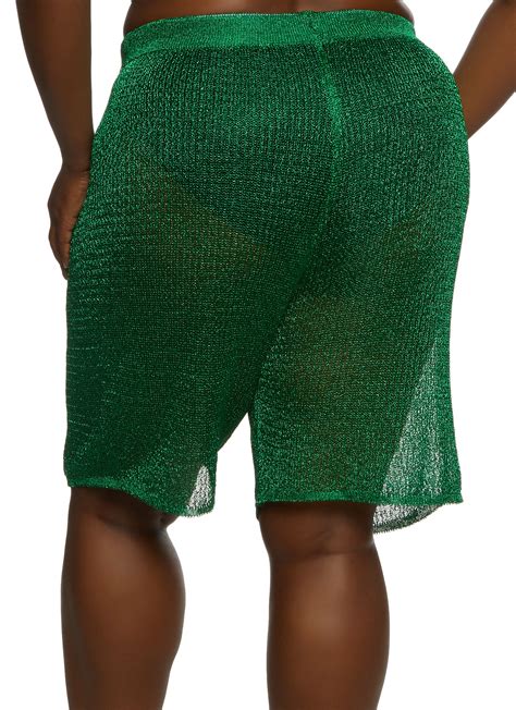 Plus Size Lurex Fishnet High Waist Shorts